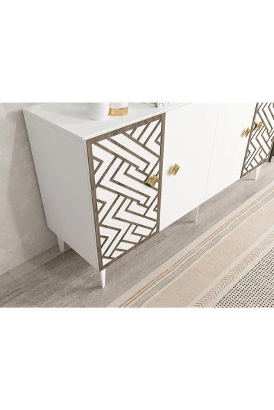 DEMONTE DECOR FROW KONSOL 4 KAPAKLI BEYAZ (CEVİZ DESEN) - 4