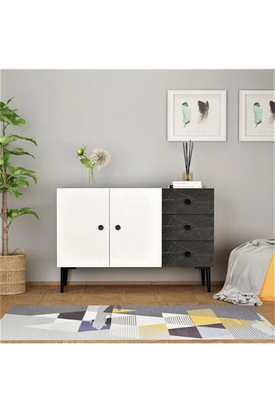 DEMONTE DECOR 3 Kapaklı Avatar Konsol, Çok Amaçlı Dolap, Ayakkabılık Beyaz-royalmermer - 1