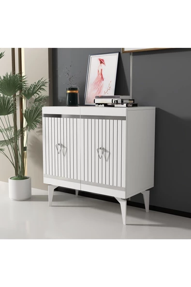 DEMONTE DECOR YUMMY LAZER ÇİZGİLİ - PLEKSİ DESENLİ KONSOL , ÇOK AMAÇLI DOLAP , BANYO DOLABI BEYAZ-GÜMÜŞ