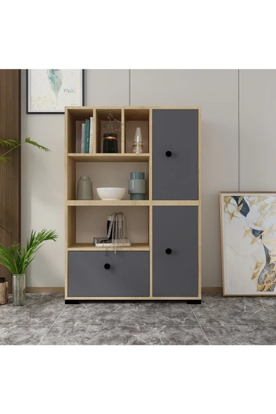DEMONTE DECOR AVONA KİTAPLIK SAFİRMEŞE-ANTRASİT