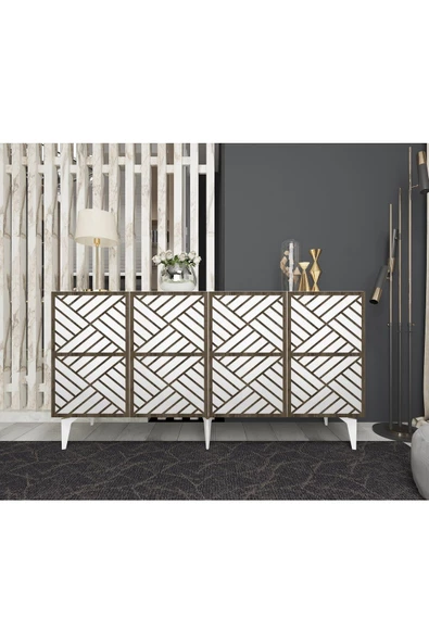 DEMONTE DECOR GRACCE LAZER KESİMLİ KONSOL BEYAZ-(CEVİZ DESEN)