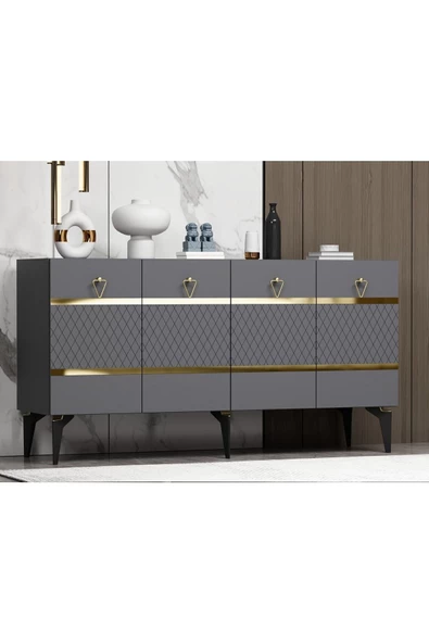 DEMONTE DECOR PELİN KONSOL 4 KAPAKLI RAFLI ANTRASİT-ALTIN - 2