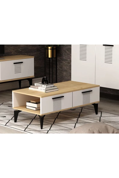 DEMONTE DECOR Raflı Asimo Orta Sehpa Safirmeşe-beyaz
