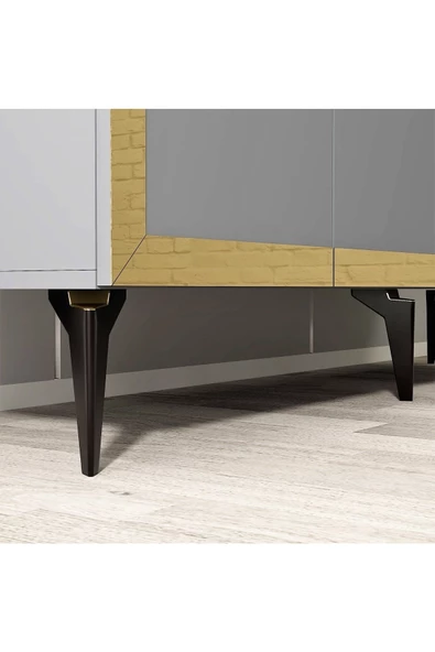 DEMONTE DECOR PONNY KONSOL 4 KAPAKLI RAFLI ANTRASİT-ALTIN - 5