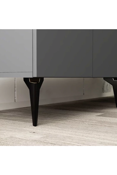 DEMONTE DECOR İRİS KONSOL 4 KAPAKLI RAFLI ANTRASİT-ALTIN - 4