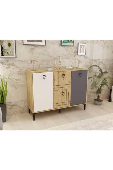 DEMONTE DECOR ARRYA KONSOL , 3 KAPAKLI SAFİRMEŞE-ANTRASİT-BEYAZ - 3