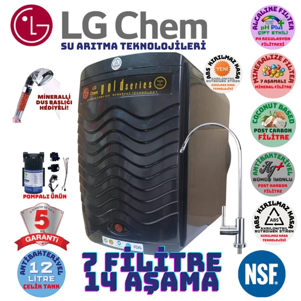 LG Chem GOLD SİYAH POMPALI 12 LİTRE 7 FİLTRE 14 AŞAMA SU ARITMA CİHAZI