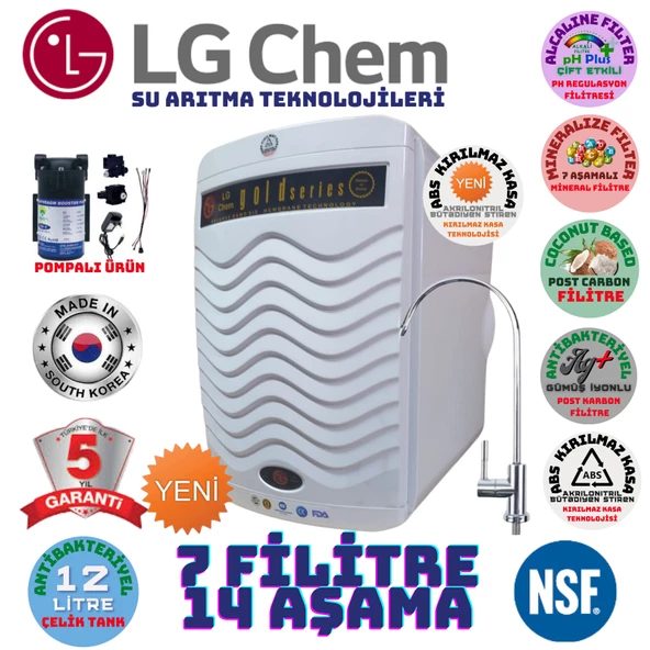 LG Chem GOLD BEYAZ POMPALI 12 LİTRE 7 FİLTRE 14 AŞAMA SU ARITMA CİHAZI