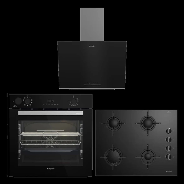 Arçelik Yeni Model Siyah Buhar Destekli Cam Ankastre Set ürün görseli