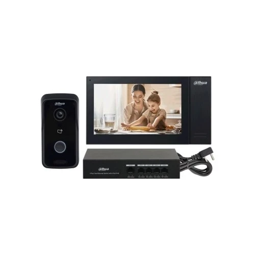 Dahua KTP02 Kablolu (Cat6) 7 Tft Ekran ve Kapı Paneli + 4 Port Switch Siyah Ip Villa Interkom Set ürün görseli