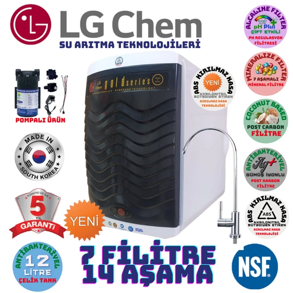 LG Chem GOLD BEYAZ SİYAH POMPALI 12 LİTRE 7 FİLTRE 14 AŞAMA SU ARITMA CİHAZI