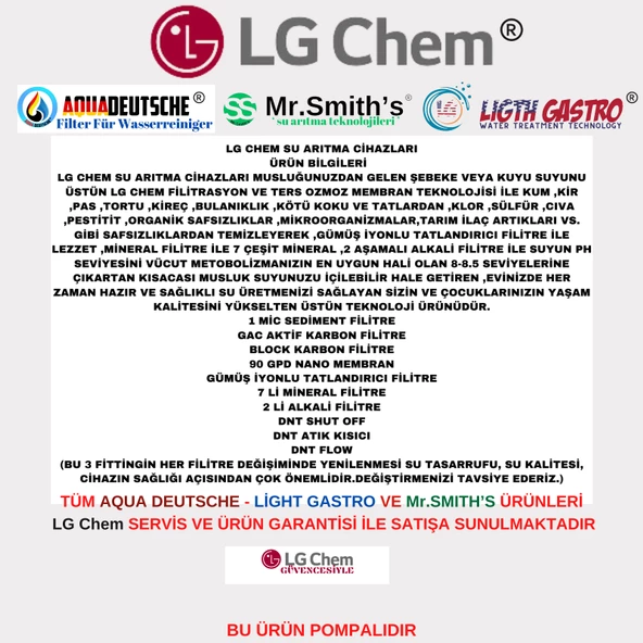 LG Chem GOLD BEYAZ SİYAH POMPALI 12 LİTRE 7 FİLTRE 14 AŞAMA SU ARITMA CİHAZI - Resim 7