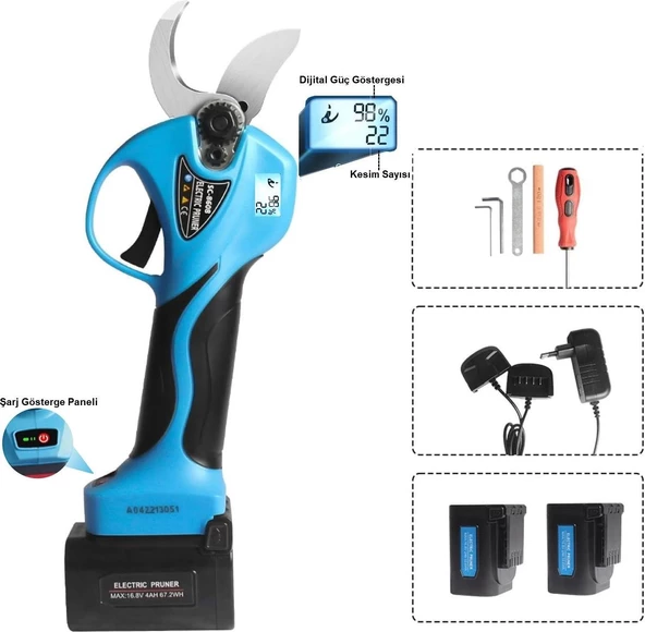 Suca SC 8608A LED Ekranlı Akülü Şarjlı Budama Makası 38 mm 2AhX2