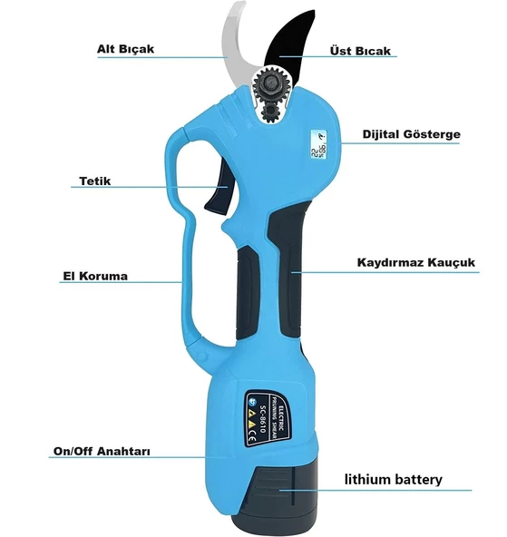 Suca SC 8610A LED Ekranlı Akülü Şarjlı Budama Makası 32 mm - 4