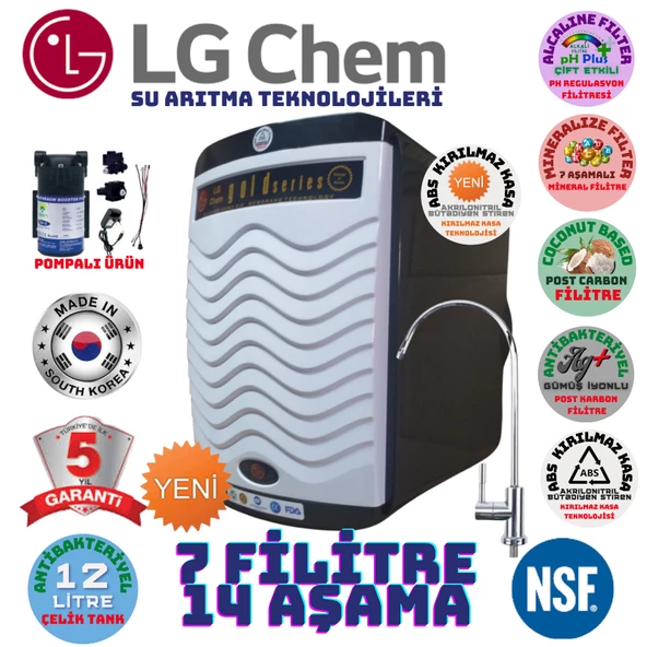 LG Chem GOLD SİYAH BEYAZ 12 LİTRE 7 FİLTRE 14 AŞAMA SU ARITMA CİHAZI
