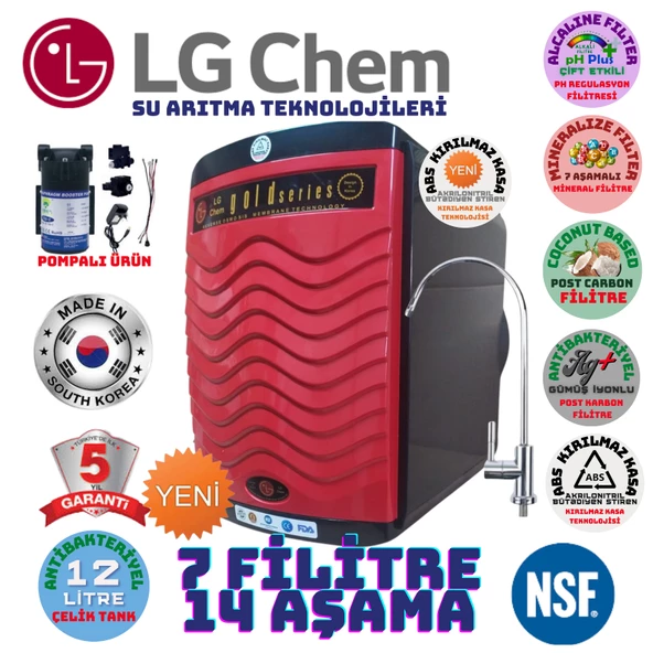 LG Chem GOLD SİYAH KIRMIZI POMPALI 12 LİTRE 7 FİLTRE 14 AŞAMA SU ARITMA CİHAZI