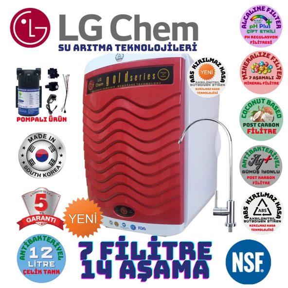 LG Chem GOLD BEYAZ KIRMIZI 12 LİTRE 7 FİLTRE 14 AŞAMA SU ARITMA CİHAZI