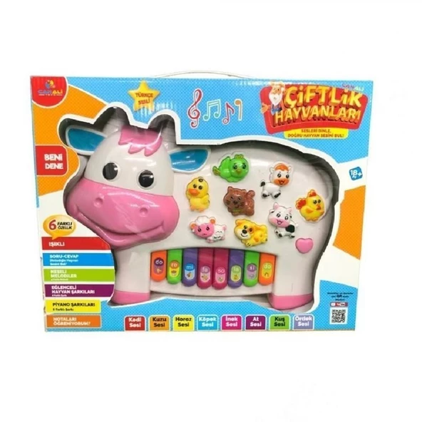 Can Ali Toys Türkçe Hayvan Sesli Piyano Pembe İnek CNLP2222