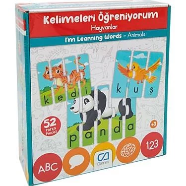 CA5206 KELİMELER ÖĞRENİYORUM HAYVANLAR 52 PARÇA KUTU OYUNU