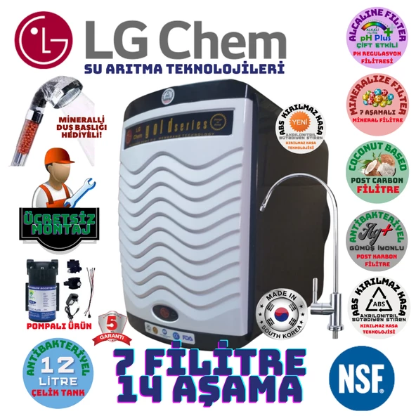 LG Chem GOLD SİYAH BEYAZ POMPALI MONTAJ DAHİL 12 LİTRE 7 FİLTRE 14 AŞAMA SU ARITMA CİHAZI