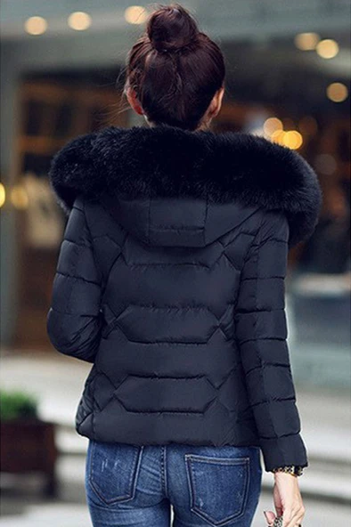 Günlük Şişme Kürklü Kadın Mont - Resim 3