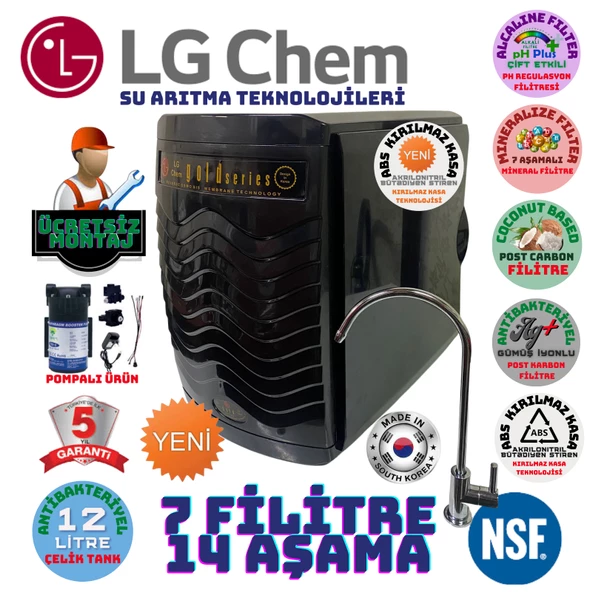 LG Chem GOLD SİYAH POMPALI MONTAJ DAHİL 12 LİTRE 7 FİLTRE 14 AŞAMA SU ARITMA CİHAZI