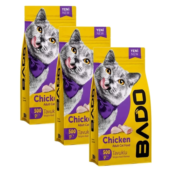 Bado Kedi Maması Tavuklu Yetişkin Kuru 500 gr x 3 Adet