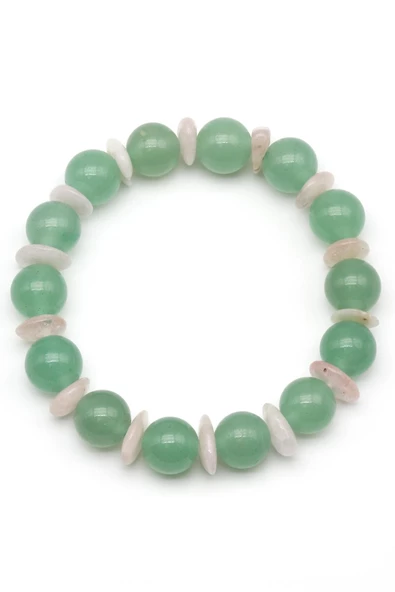 Aventurin-Pembe Kuvars Doğal Taş Tasarım Bileklik 10 mm Küre Kesim - Resim 2