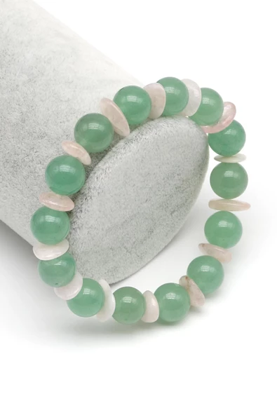 Aventurin-Pembe Kuvars Doğal Taş Tasarım Bileklik 10 mm Küre Kesim ürün görseli