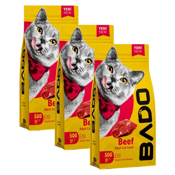 Bado Kedi Maması Etli Yetişkin Kuru 500 gr x 3 Adet