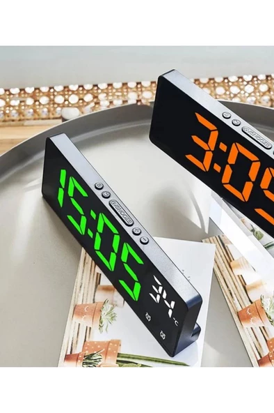 Alfalink Dereceli LED Dijital Masa Saati Termometre Alarm Takvimli Turuncu - 7