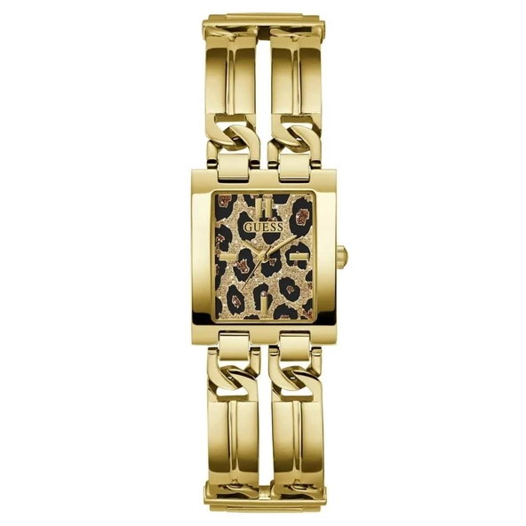 GUESS GUGW0807L2 ALTIN KAPLAMA LEOPAR KADRAN DİKDÖRTGEN KADIN KOL SAATİ