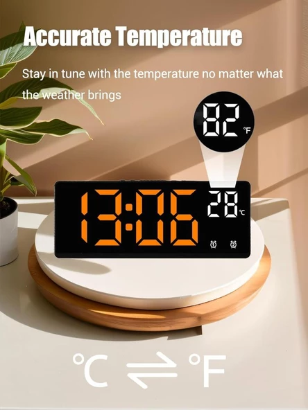 Alfalink Dereceli LED Dijital Masa Saati Termometre Alarm Takvimli Turuncu - 3