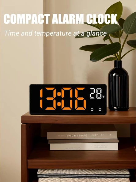 Alfalink Dereceli LED Dijital Masa Saati Termometre Alarm Takvimli Turuncu - 2