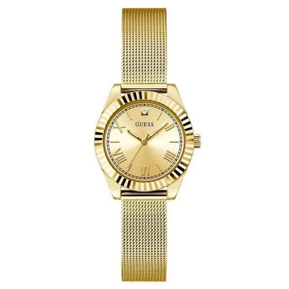 GUESS GUGW0842L2 ALTIN KAPLAMA HASIR KORDON PIRLANTALI KADIN KOL SAATİ
