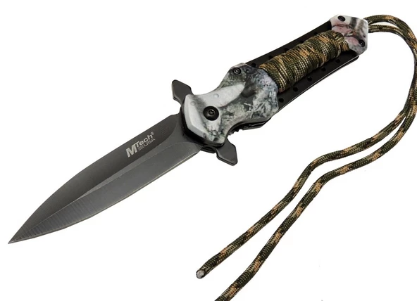 Mtech 4266 Siyah Kamp Çakı 21cm - Yarı Otomatik, İpli, Kemerlikli
