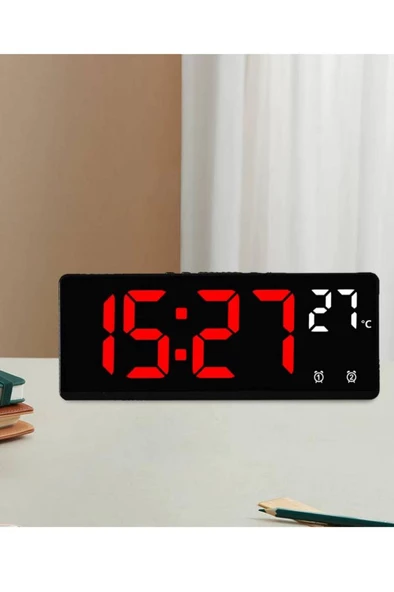 Alfalink Dereceli LED Dijital Masa Saati Termometre Alarm Takvimli Turuncu - 2