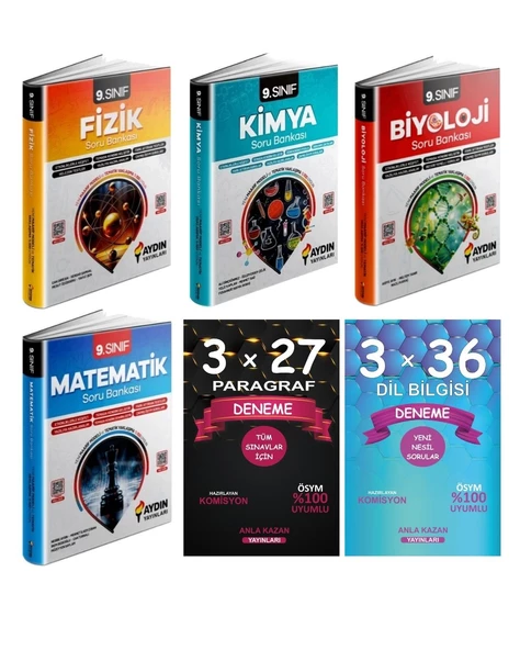 Aydın 9. Sınıf Fizik Kimya Biyoloji Matematik Soru Anla Kazan Paragraf Dil Bilgisi Deneme 6lı Set