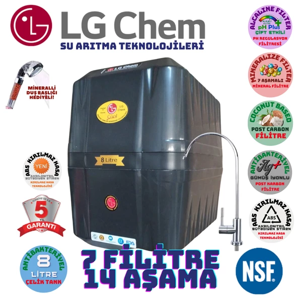 LG Chem COOL SİYAH 8 LİTRE 7 FİLTRE 14 AŞAMA SU ARITMA CİHAZI - 1
