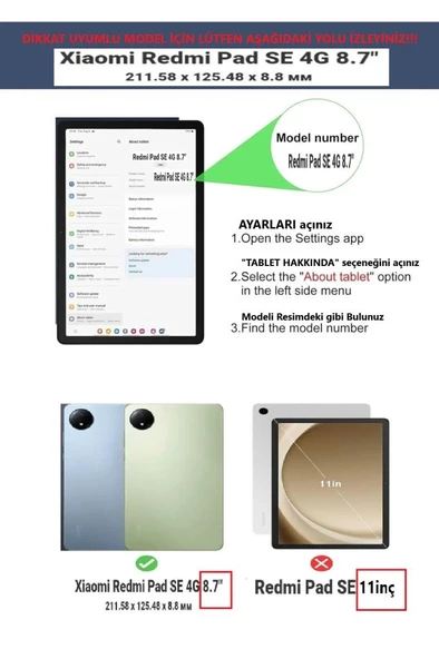 MobaxAksesuar Xiaomi Redmi Pad SE 8.7inç Kılıf Dönen Tablet Kilifi Ekran Koruyucu+Kalem (RedmiPad SE 11inç Değildir) - 8