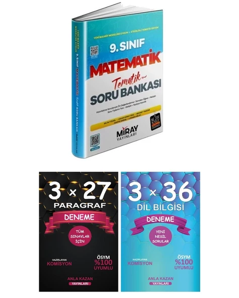 Miray 9. Sınıf Matematik Soru ve Anla Kazan Paragraf Dil Bilgisi Deneme 3lü Set