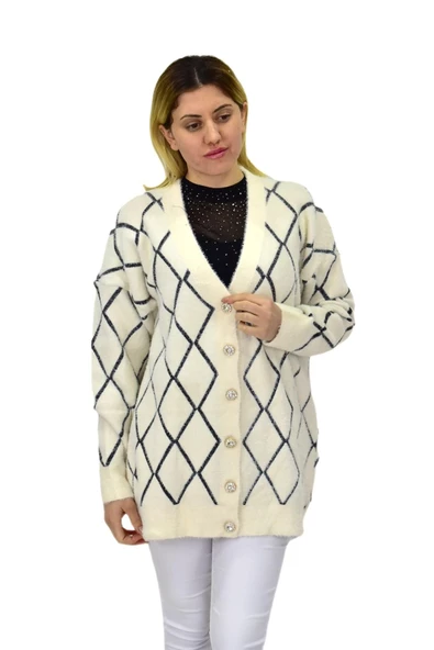 Kadın Triko Düğmeli Baklava Desen Hırka 5100 BGL-ST04068 - 5