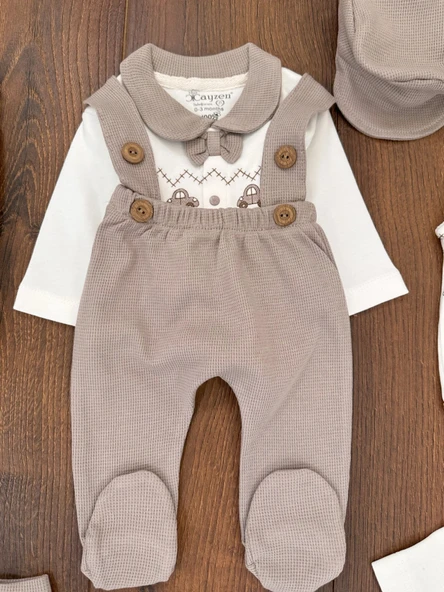 Araba Desenli Papyonlu 10 Parça Erkek Bebek Hastane Çıkışı Kutulu Kahverengi ürün görseli