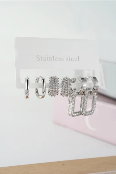 Kadın Vip Seri Baget Zirkon Taşlı Klipsli 6'lı Set Küpe ürün görseli