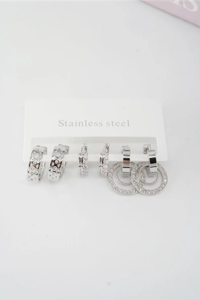 Kadın Vip Seri Baget Zirkon Taşlı Klipsli 6'lı Set Küpe - Resim 2