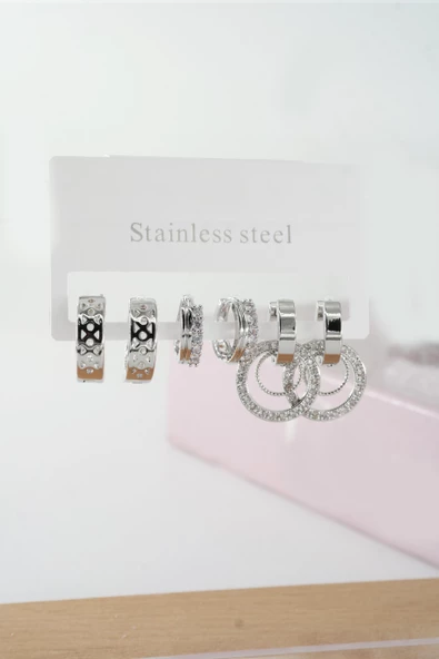 Kadın Vip Seri Baget Zirkon Taşlı Klipsli 6'lı Set Küpe