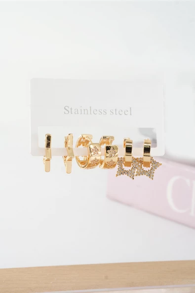 Kadın Vip Seri Baget Zirkon Taşlı Klipsli 6'lı Set Küpe ürün görseli