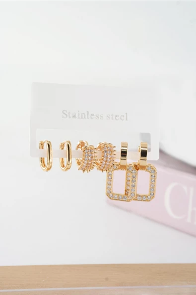 Kadın Vip Seri Baget Zirkon Taşlı Klipsli 6'lı Set Küpe ürün görseli