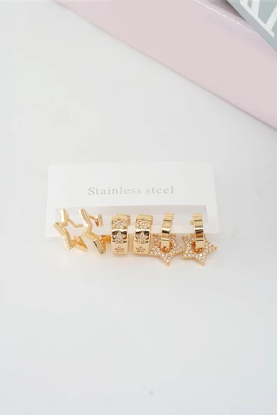 Kadın Vip Seri Baget Zirkon Taşlı Klipsli 6'lı Set Küpe - Resim 2