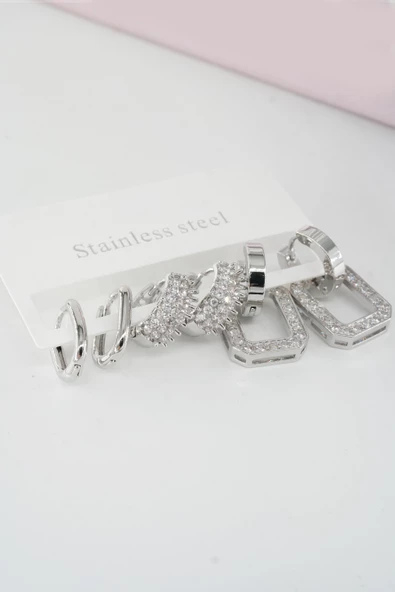 Kadın Vip Seri Baget Zirkon Taşlı Klipsli 6'lı Set Küpe - Resim 4